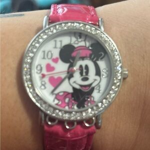 35mm vintage Pink Minnie Mouse Watch with Rhinestones